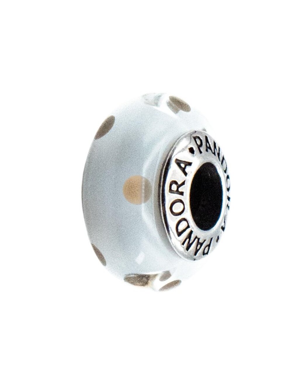 Pandora 'Black on White' Gray Polka Dot Murano Glass Charm Sterling Silver
